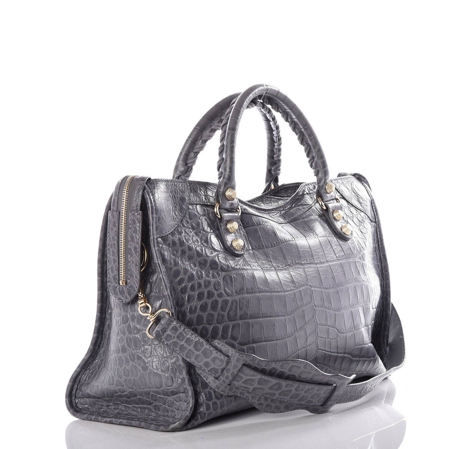 Balenciaga Calfskin Crocodile Embossed Giant 12 Gold Hardware City Gris Beton 2 of 14