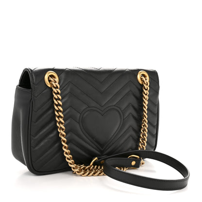 Gucci Calfskin Matelasse Small GG Marmont Shoulder Bag Black 3 of 12