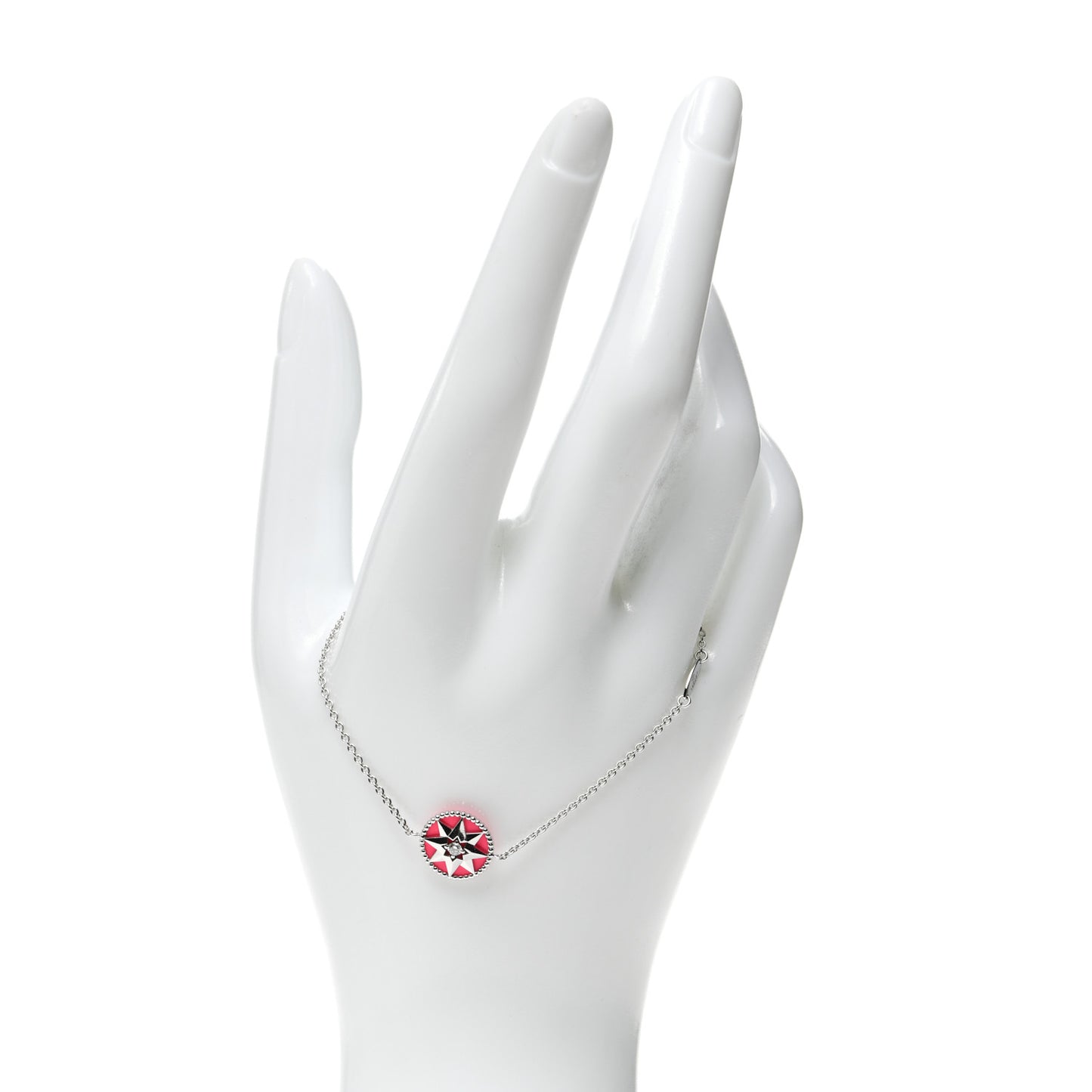 18K White Gold Diamond Enamel Rose Des Vents Bracelet Pink