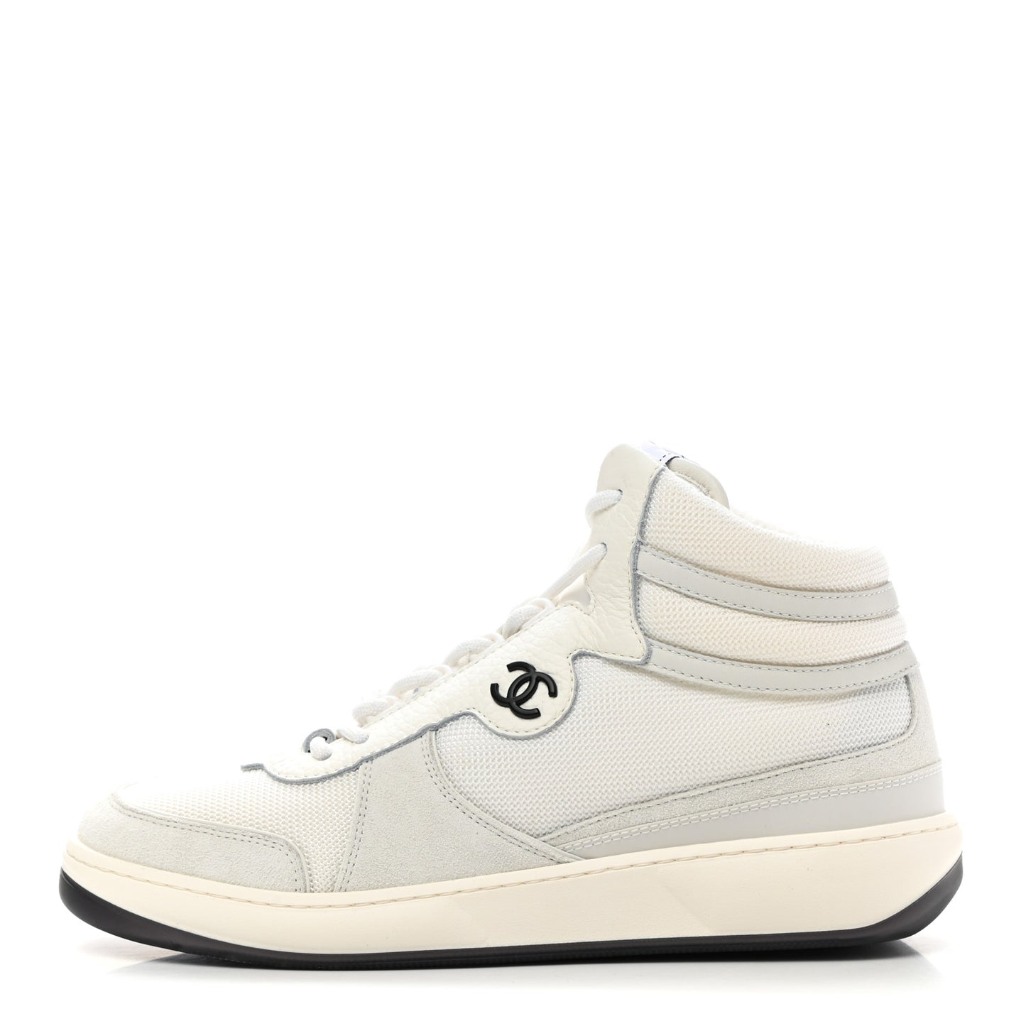 Suede Fabric Grained Calfskin Womens CC High Top Sneakers 40.5 White