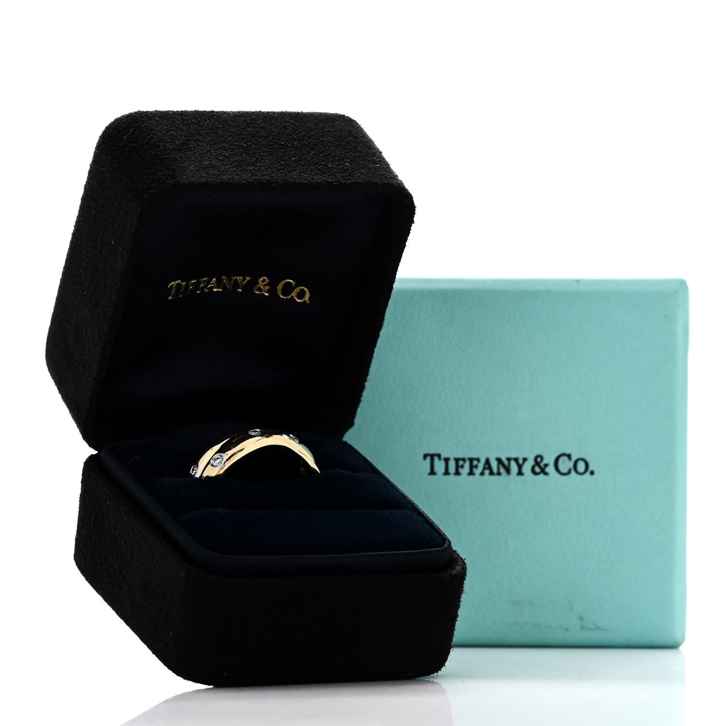 18K Yellow Gold Platinum Diamond Etoile Twist Band Ring 52 6