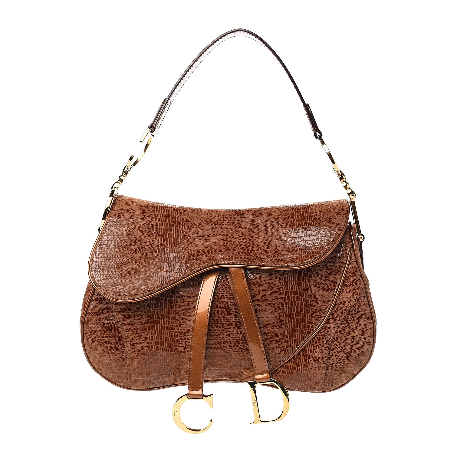 Christian Dior Lizard Double Saddle Bag Brown 1 of 9