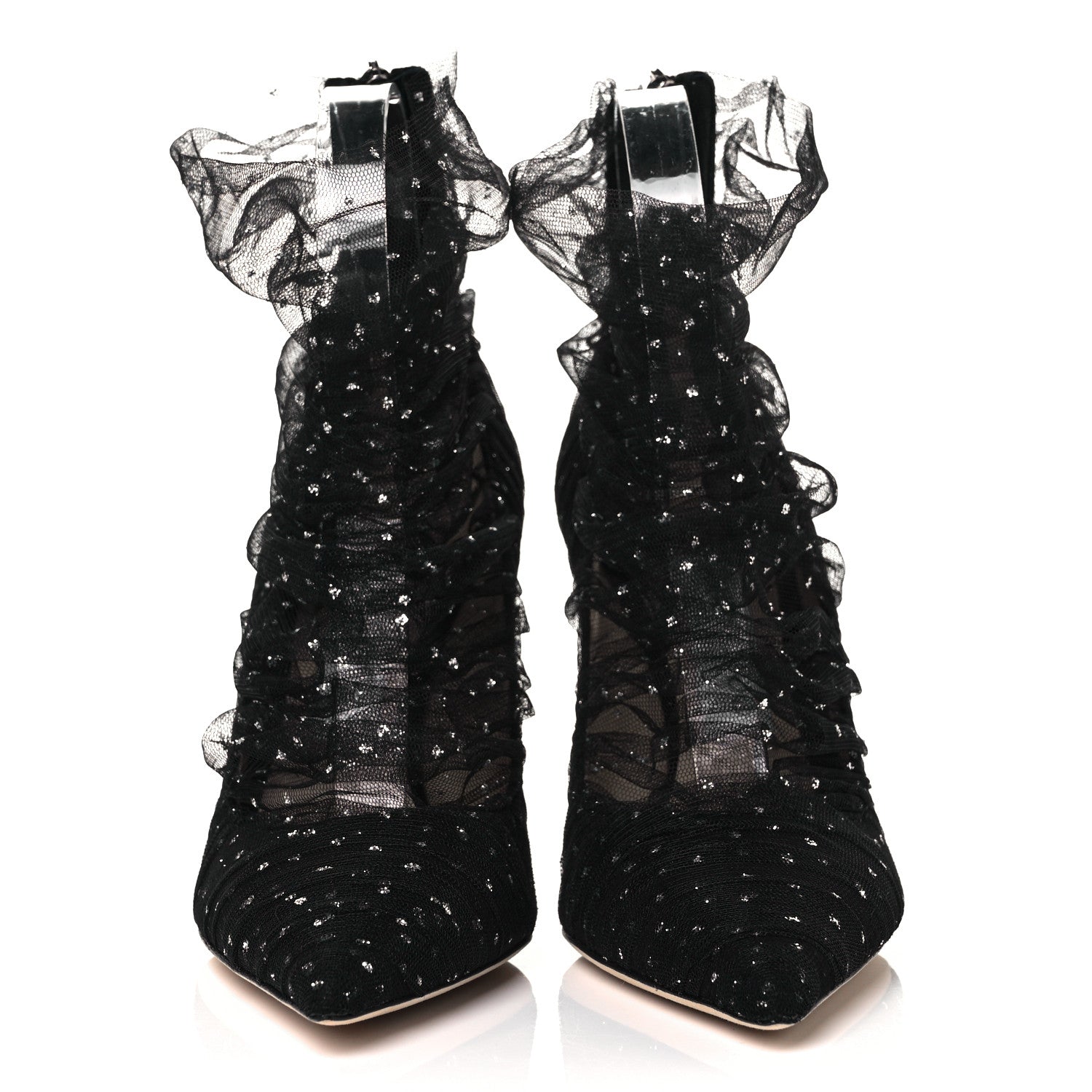 Jimmy Choo Suede Tulle Lavish 100 Pumps 36 Black Silver 2 of 7