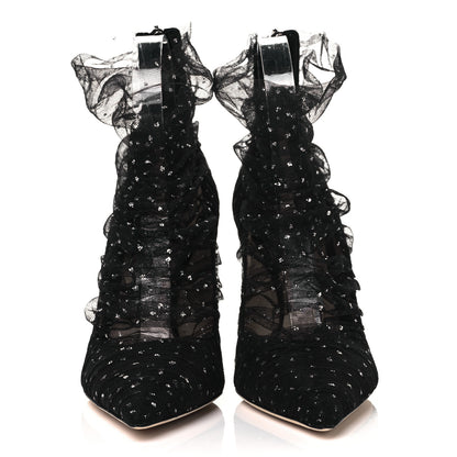 Jimmy Choo Suede Tulle Lavish 100 Pumps 36 Black Silver 2 of 7