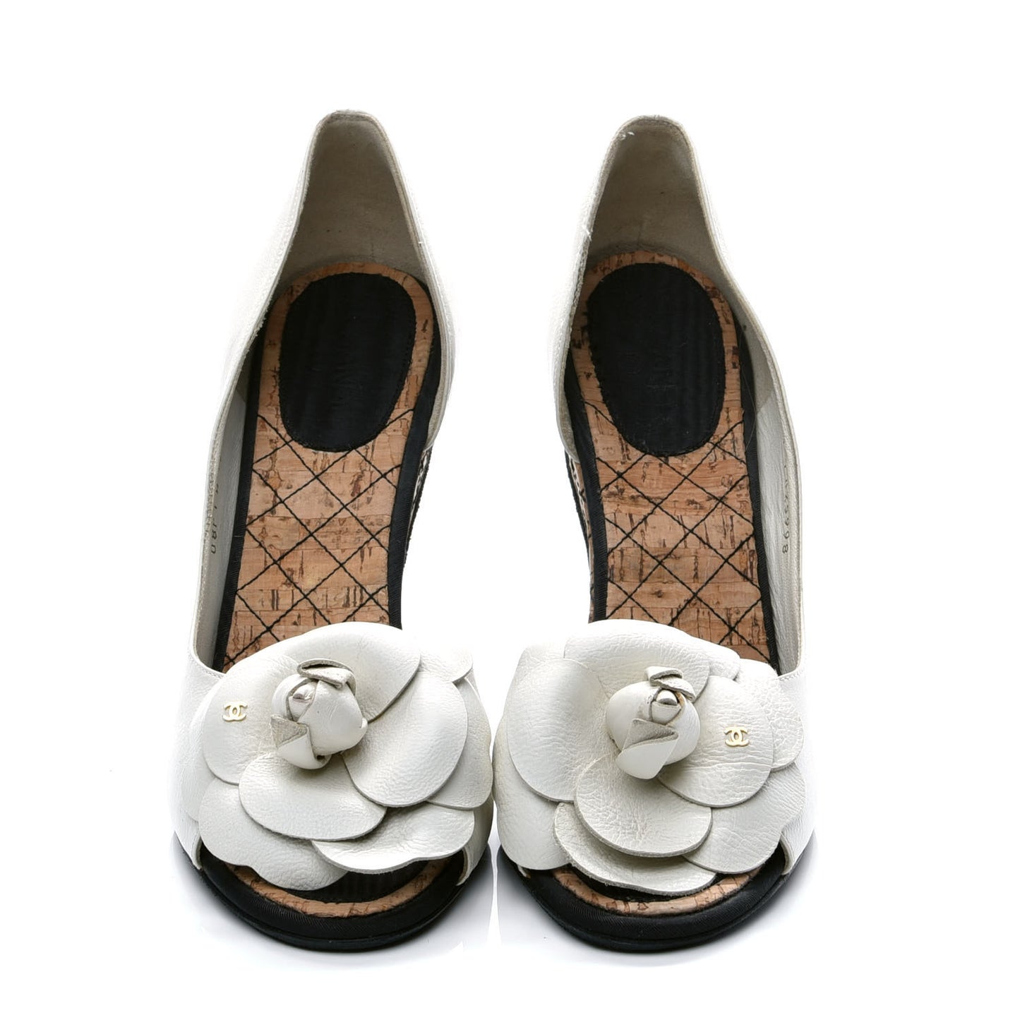 Lambskin Grosgrain Camellia Wedge Sandals 40 White Black