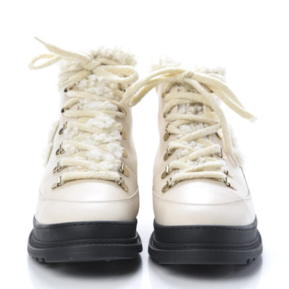 Chanel Calfskin Shearling CC Lace Up Boots 38 Light Beige Ivory 2 of 9