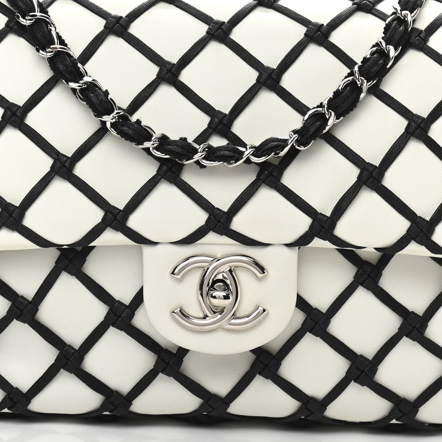 Chanel Lambskin Jumbo Canebiers Net Flap White 8 of 11
