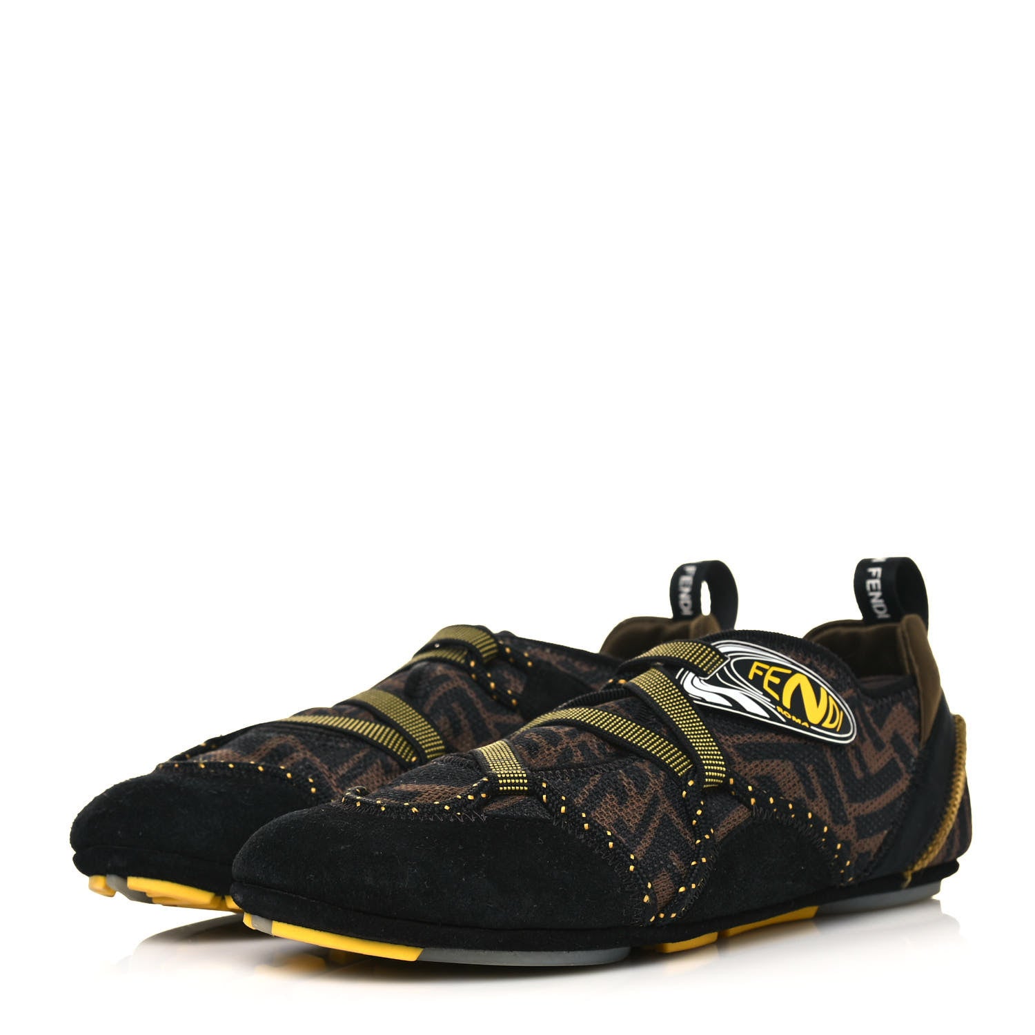 Fendi X SARAH COLEMAN Suede Mesh Satin FF Vertigo Womens Flex Sneakers 36 Black Tobacco Moro 3 of 7