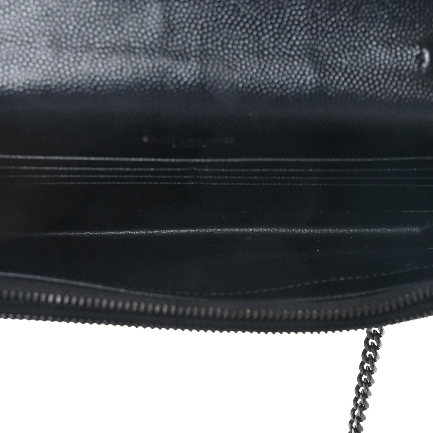 Saint Laurent Grain De Poudre Matelasse Chevron Monogram Monochrome Envelope Chain Wallet Black 5 of 9