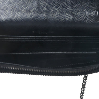 Saint Laurent Grain De Poudre Matelasse Chevron Monogram Monochrome Envelope Chain Wallet Black 5 of 9