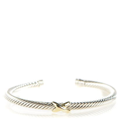 David Yurman Sterling Silver 18K Yellow Gold 4mm X Station Cable Bracelet 1 of 6