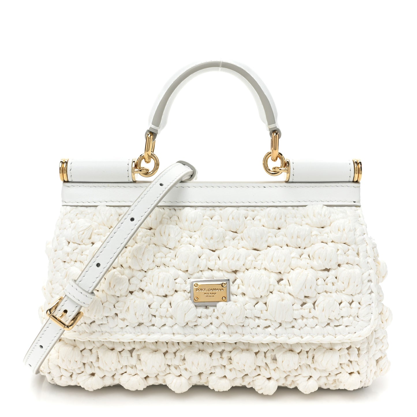 Raffia Crochet Small Miss Sicily Satchel White