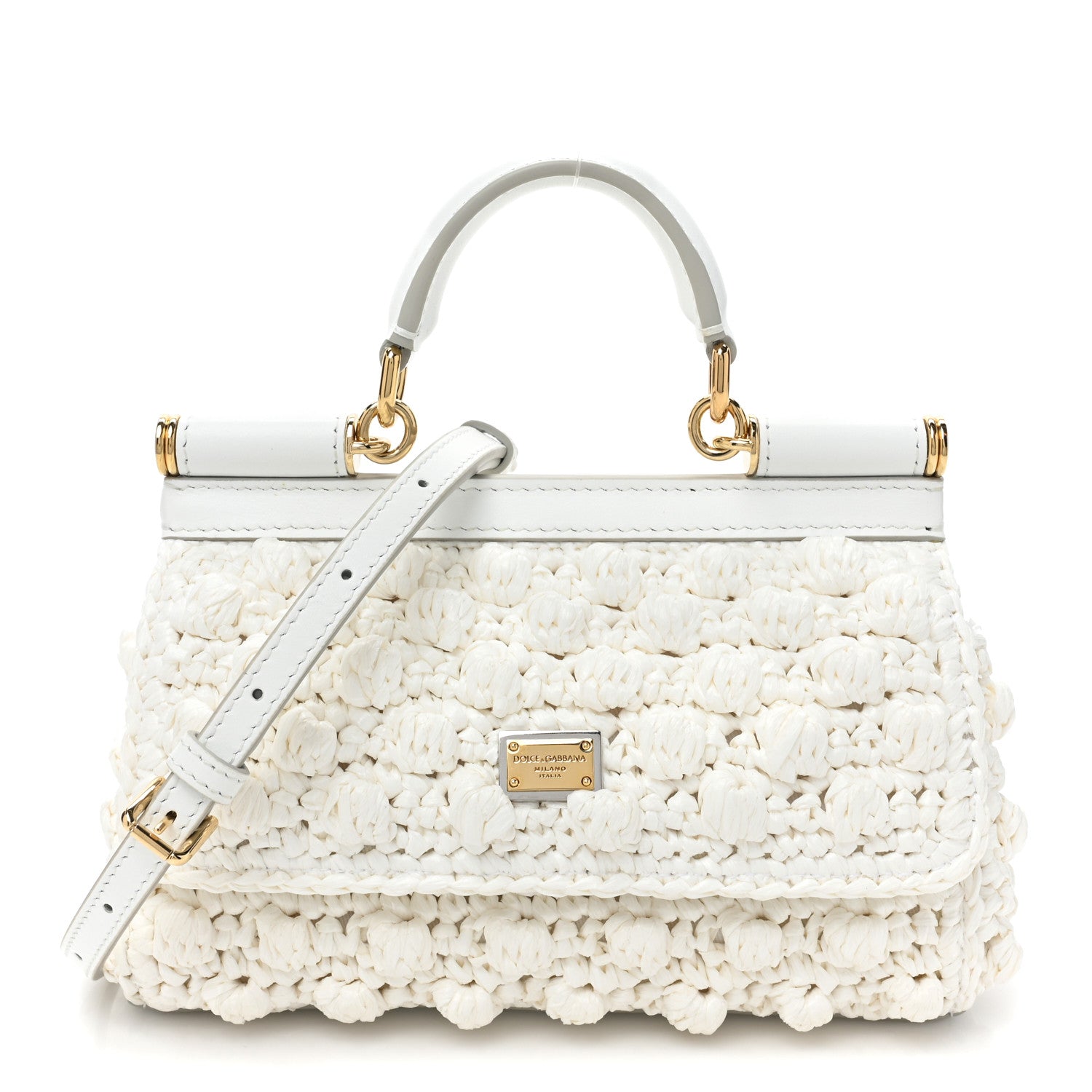 Dolce & Gabbana Raffia Crochet Small Miss Sicily Satchel White 1 of 8