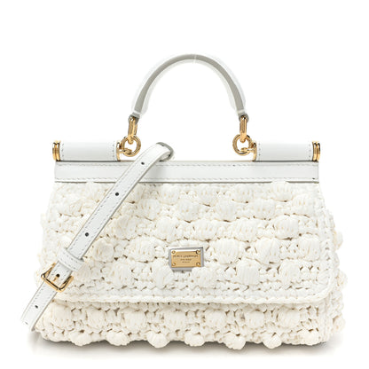 Dolce & Gabbana Raffia Crochet Small Miss Sicily Satchel White 1 of 8