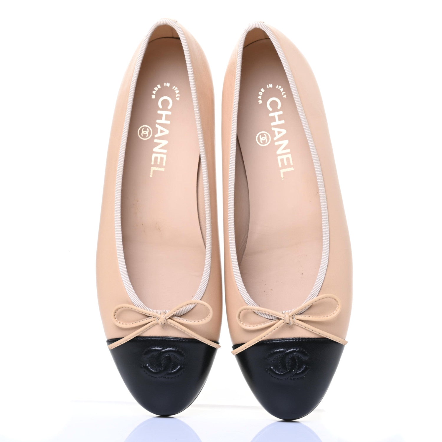 Chanel Lambskin Cap Toe CC Ballerina Flats 39 Beige Black 5 of 10