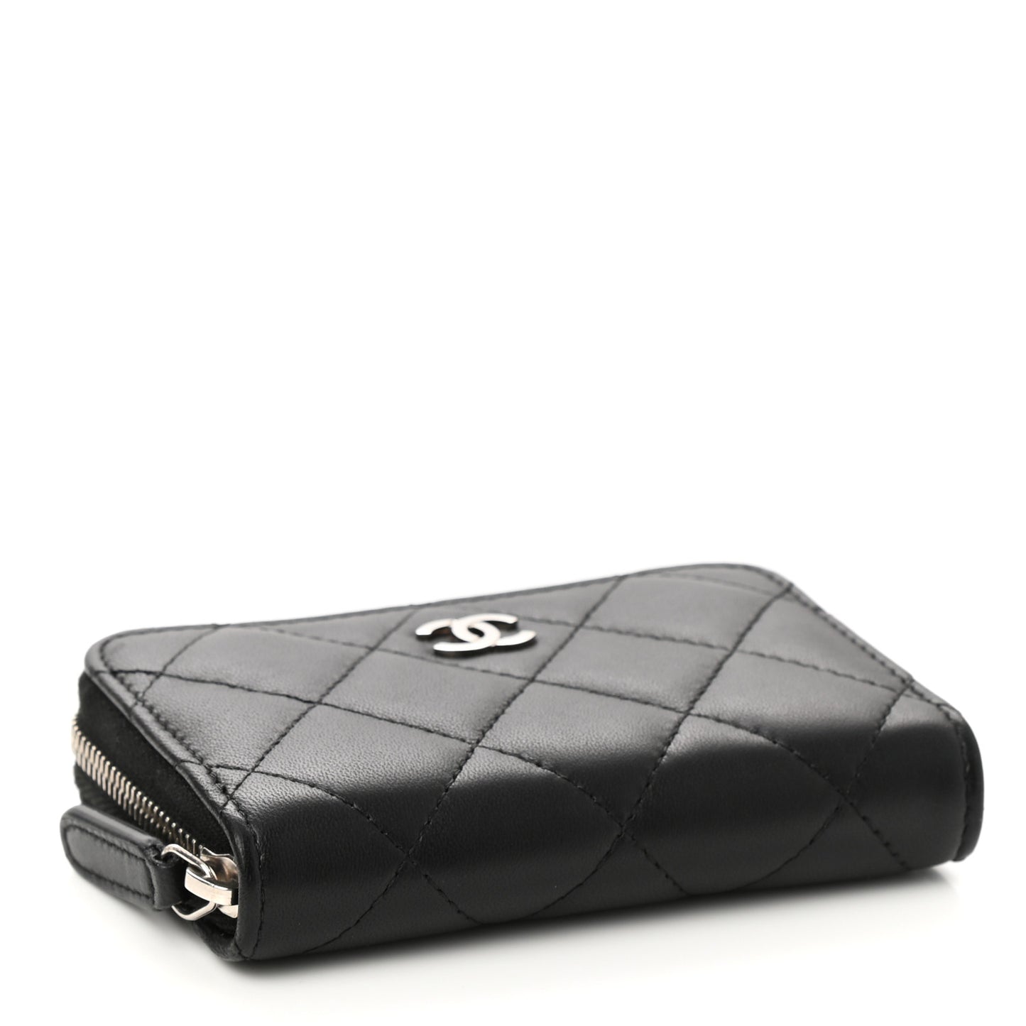 Lambskin Quilted Zip Coin Purse Black