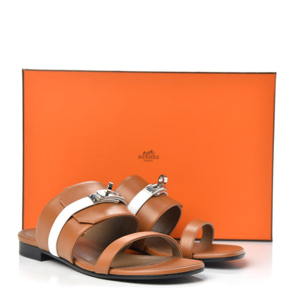 Hermes Calfskin Avenue Sandals 37.5 Gold White 9 of 9
