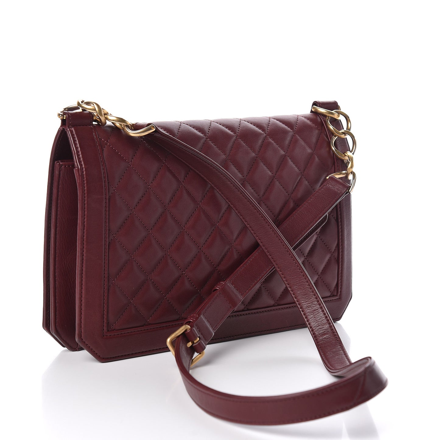 Calfskin Quilted Large Flap Bag Burgundy