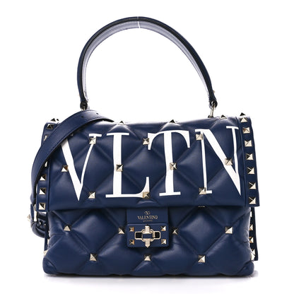 Valentino Garavani Lambskin VLTN Print Candystud Top Handle Bag Navy 1 of 11
