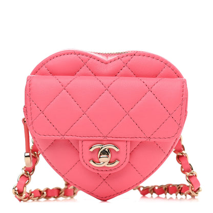Chanel Lambskin Quilted CC In Love Heart Waist Belt Bag With Chain Pink 1 of 12