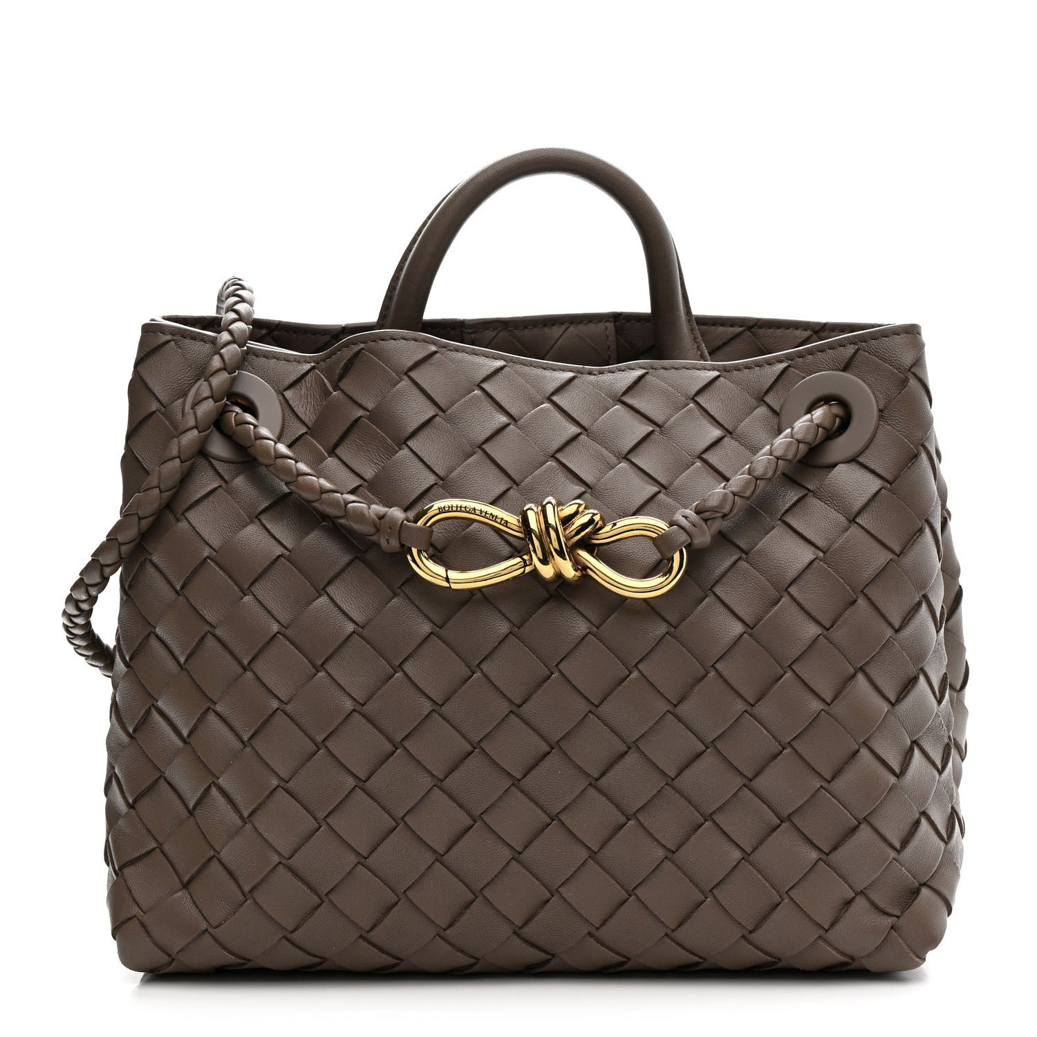 Bottega Veneta Nappa Intrecciato Small Andiamo Shoulder Bag Taupe Grey 2 of 9
