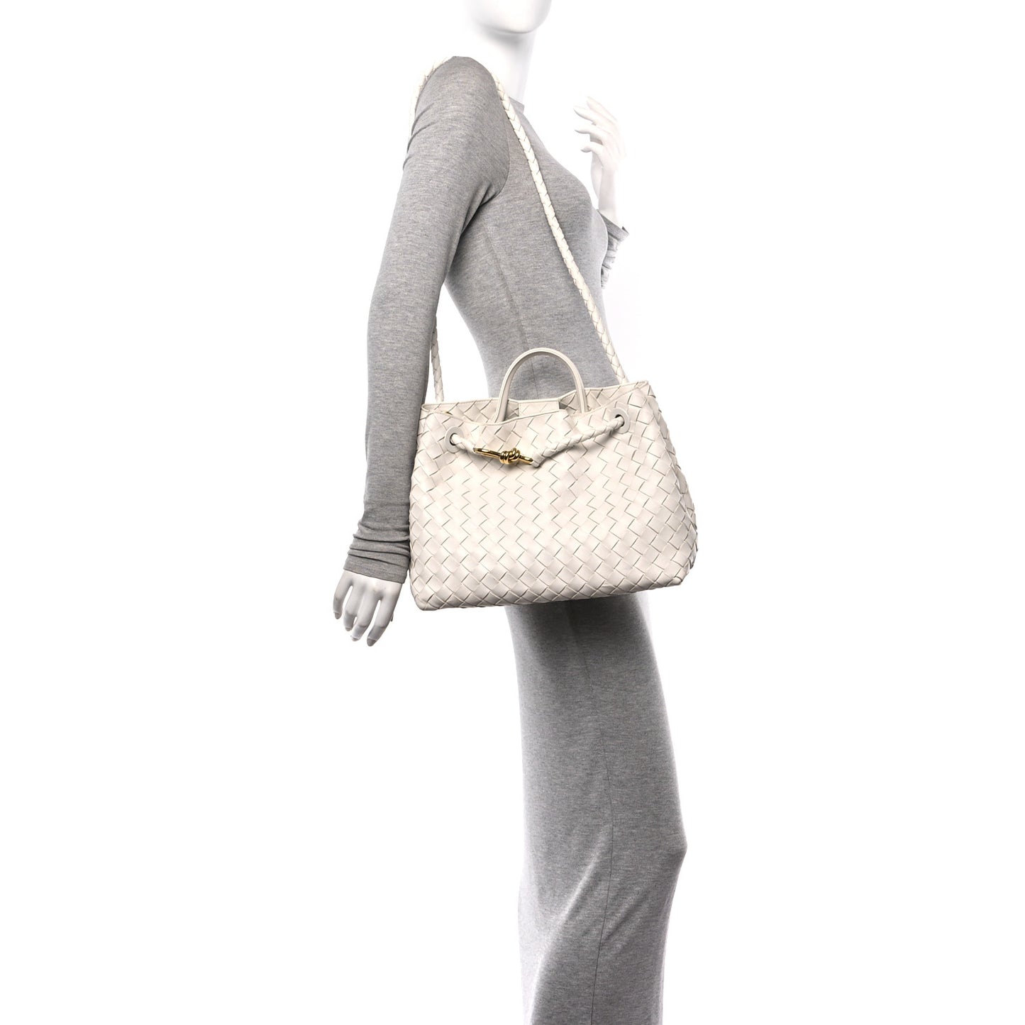Nappa Intrecciato Medium Andiamo Shoulder Bag White
