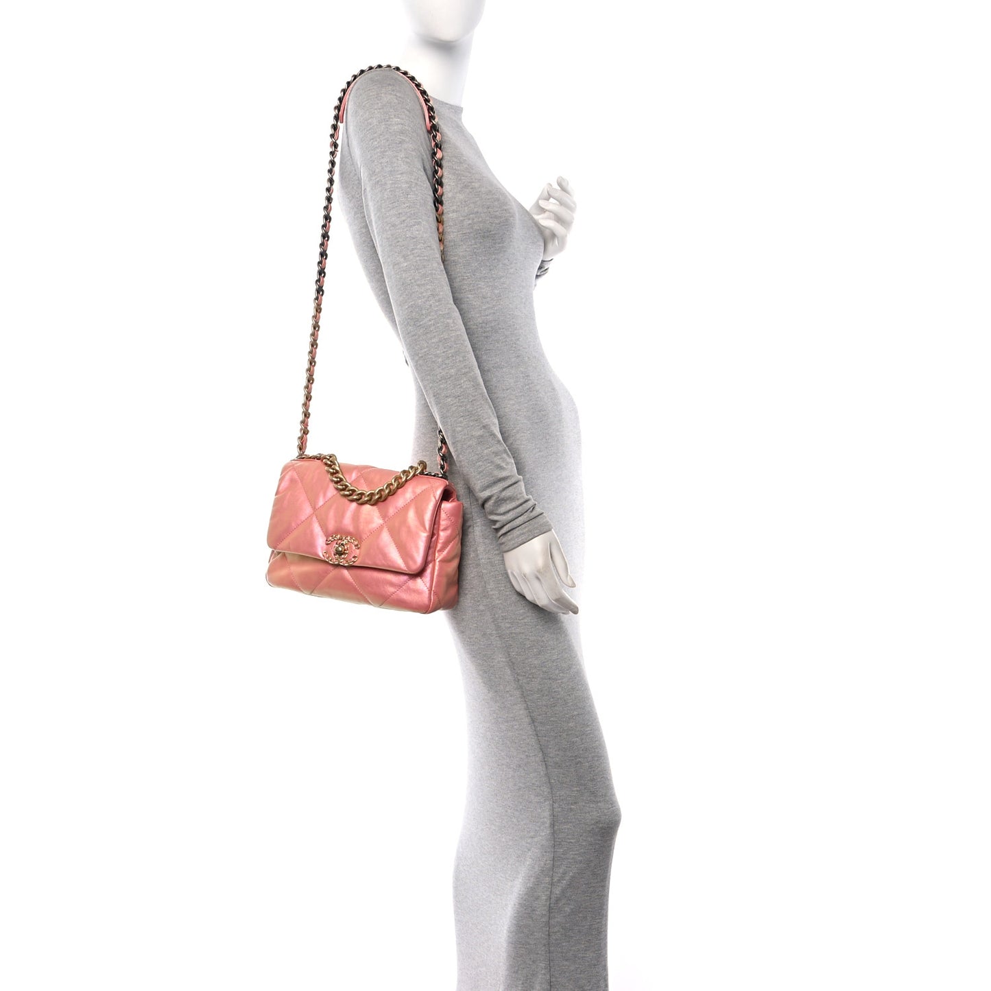 Iridescent Calfskin Quilted Medium Chanel 19 Flap Pink