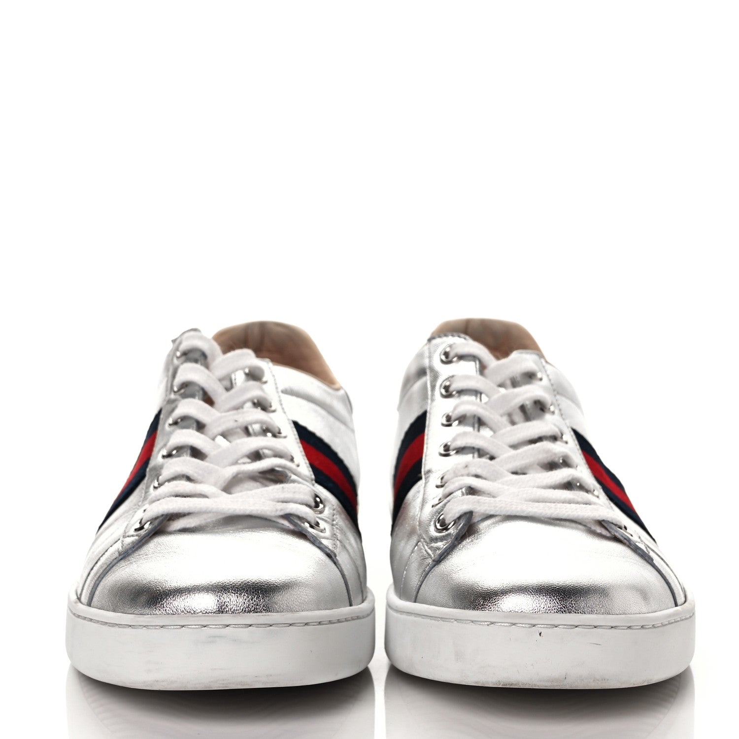 Gucci Metallic Nappa Silk Ayers Web Womens Ace Sneakers 39.5 Silver 3 of 18