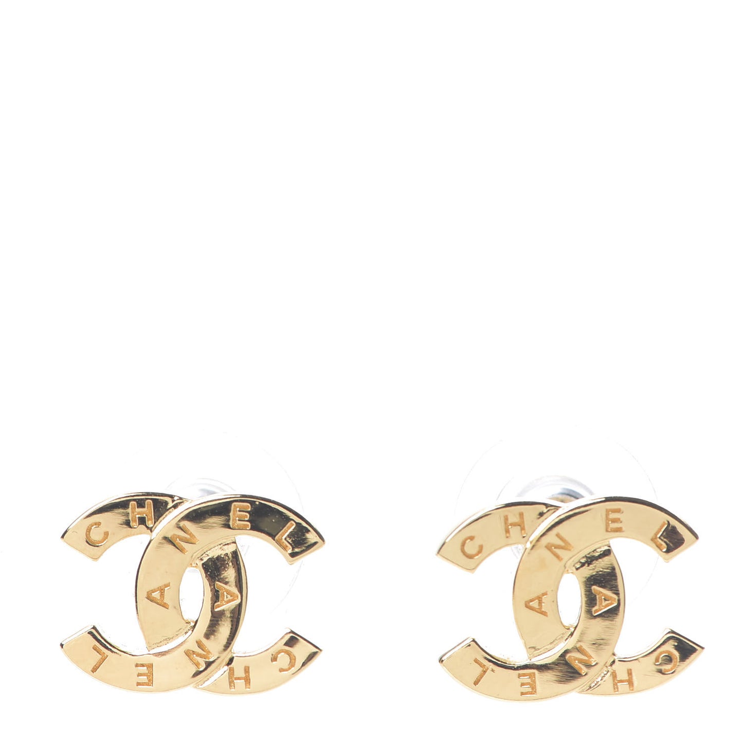 Metal CC Paris Button Stud Earrings Gold