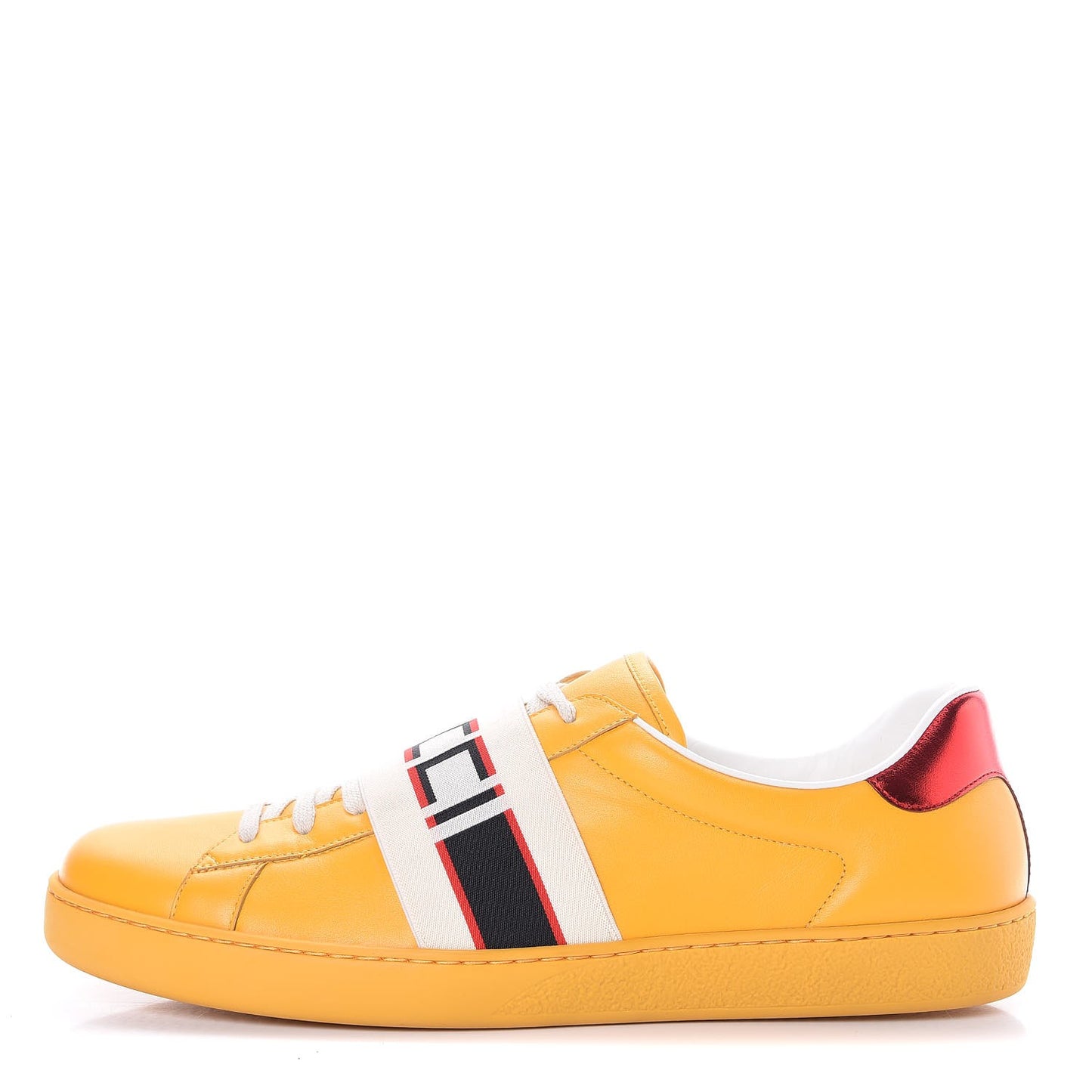 Calfskin Stripe Mens New Ace Sneakers 12 Crop Ecru Red Flame