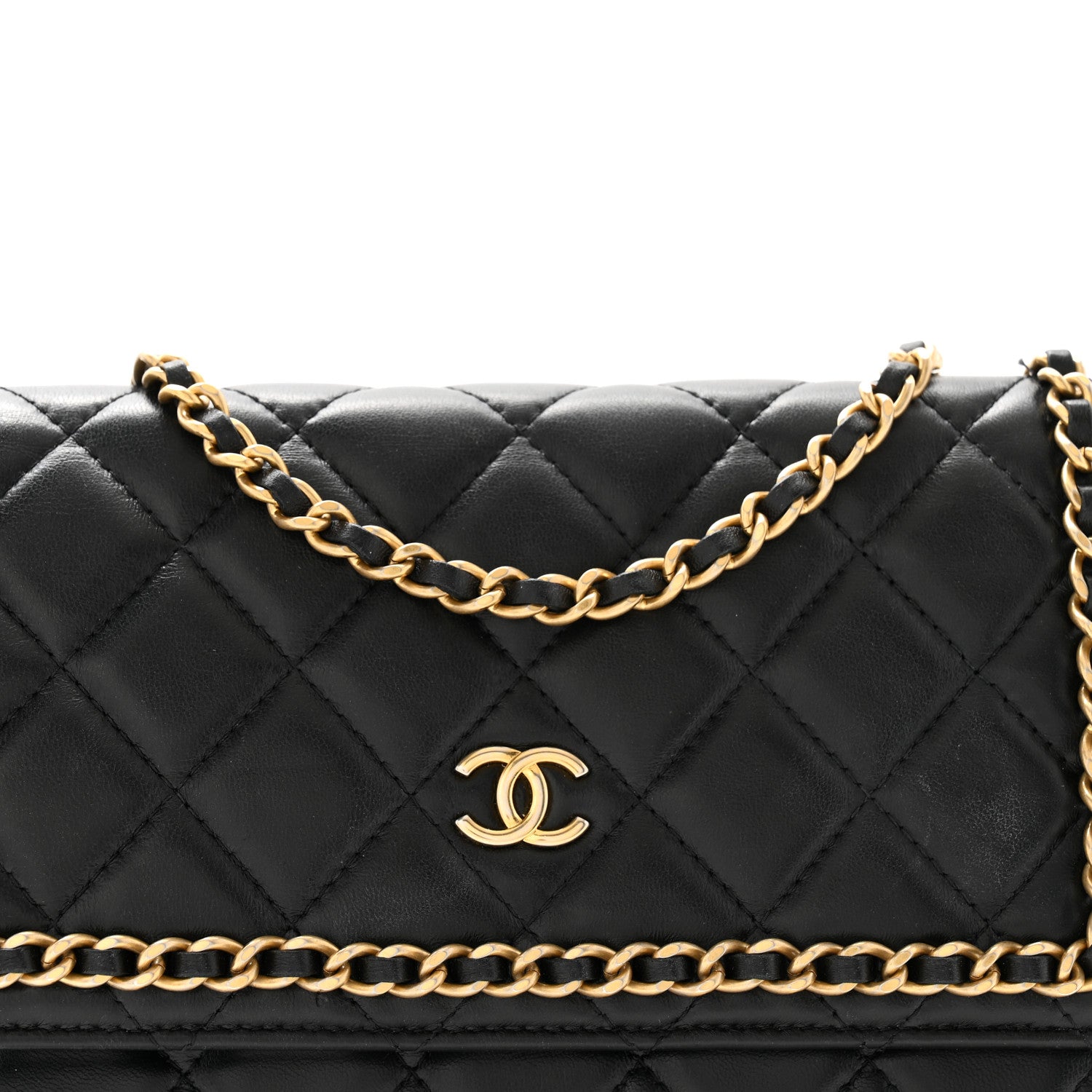 Chanel Lambskin Quilted Chain Around Wallet On Chain WOC Black 8 of 13