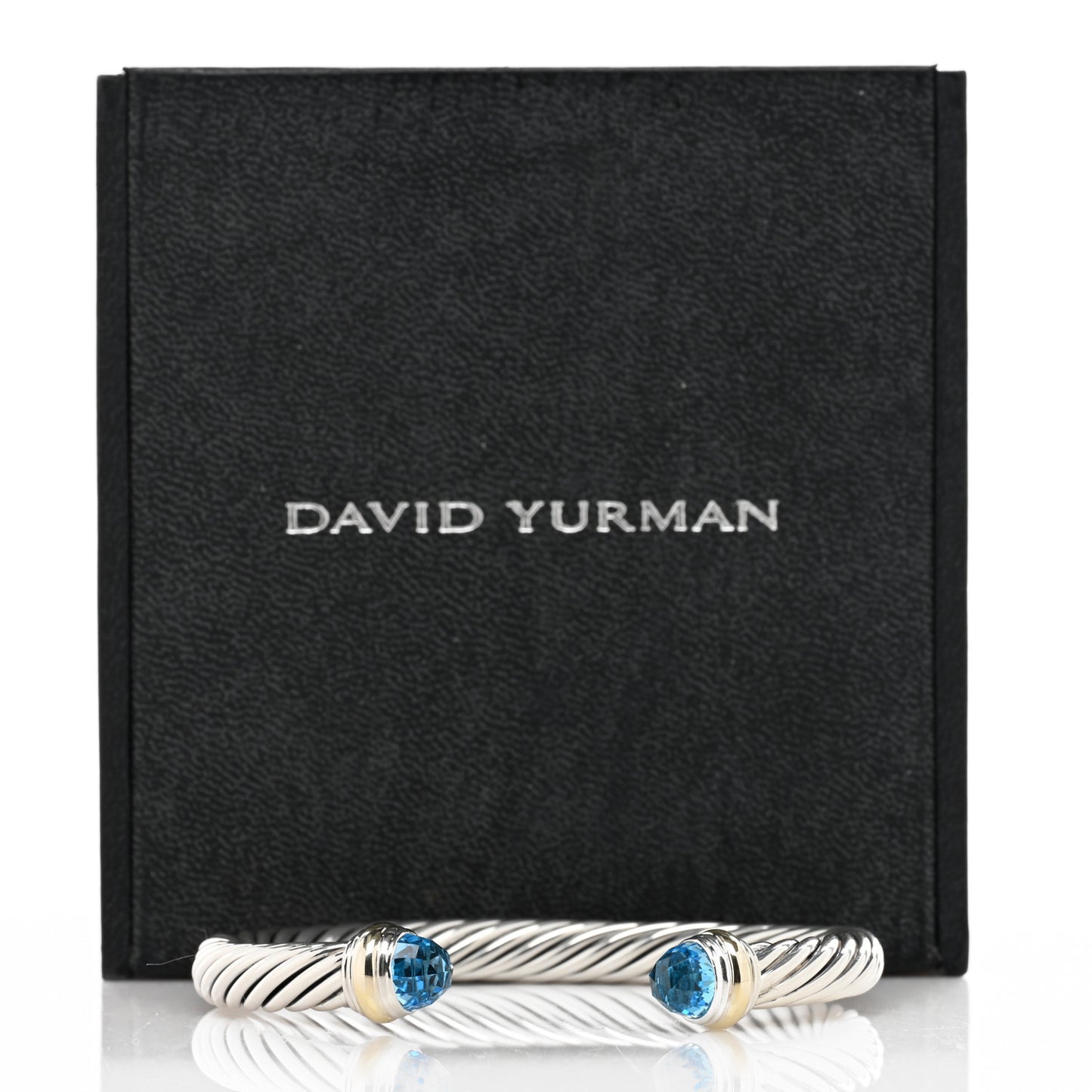 Sterling Silver 14K Yellow Gold Blue Topaz 7mm Cable Classics Bracelet