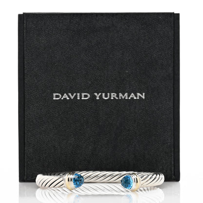 David Yurman Sterling Silver 14K Yellow Gold Blue Topaz 7mm Cable Classics Bracelet 4 of 4