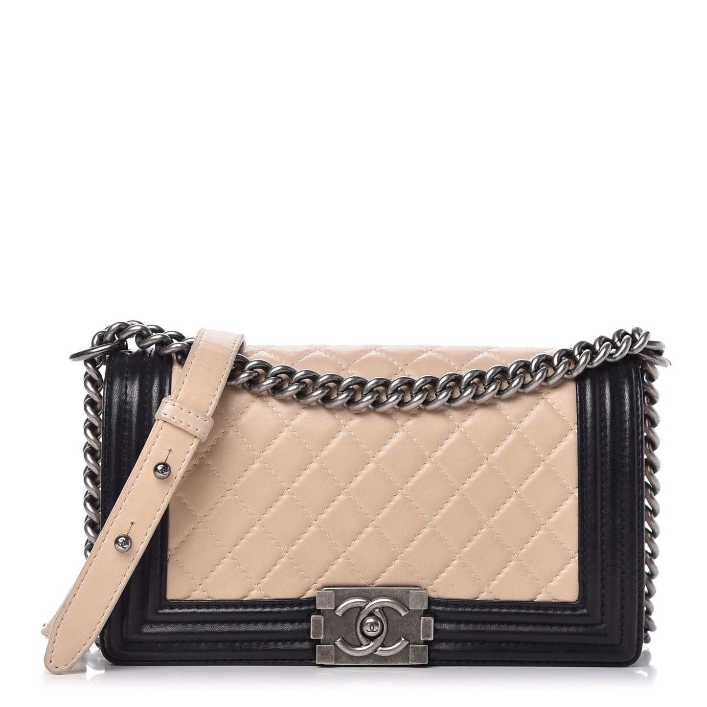 Lambskin Quilted Medium Boy Flap Black Beige