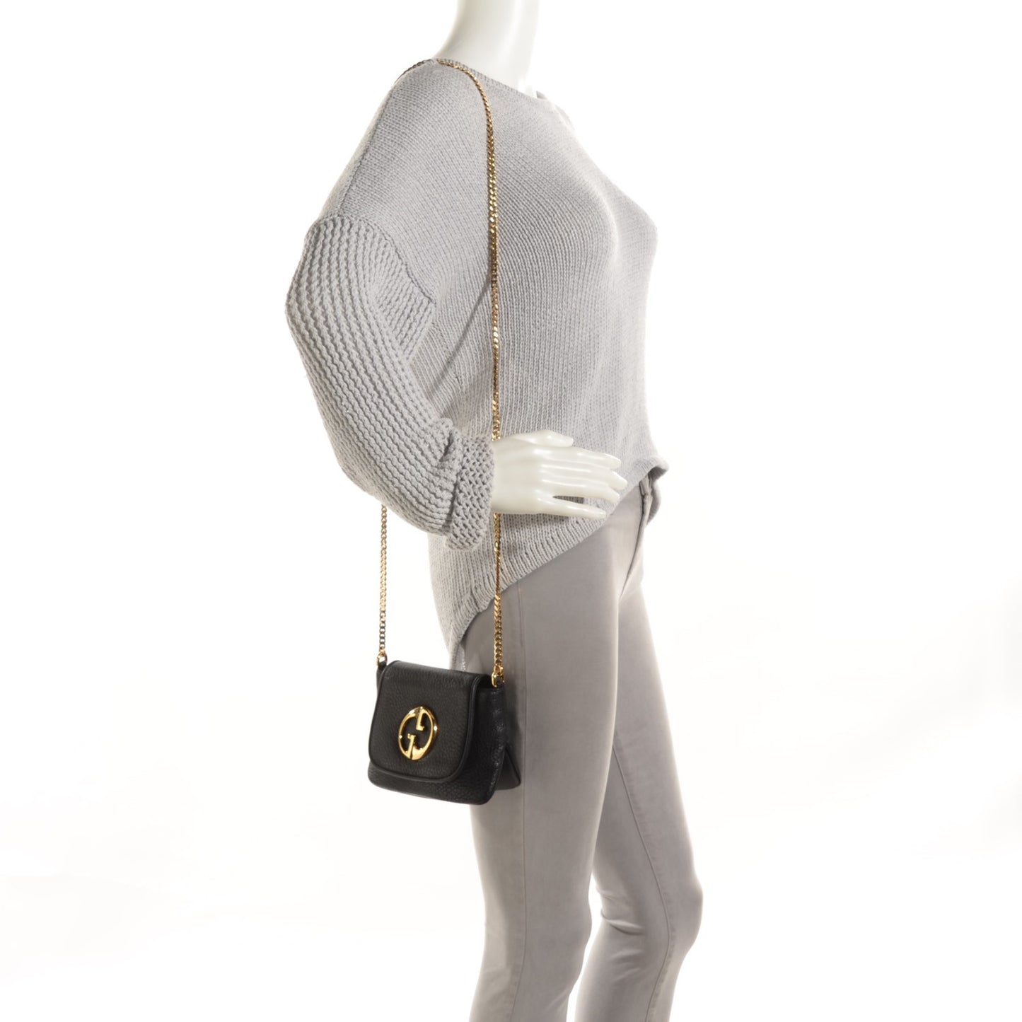Pebbled Calfskin Small 1973 Chain Shoulder Bag Black