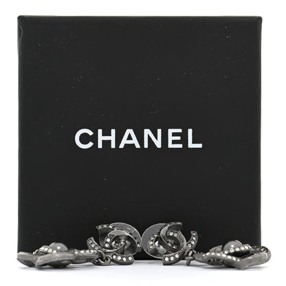 Chanel Crystal Pearl CC Camellia Drop Earrings Silver 5 of 5