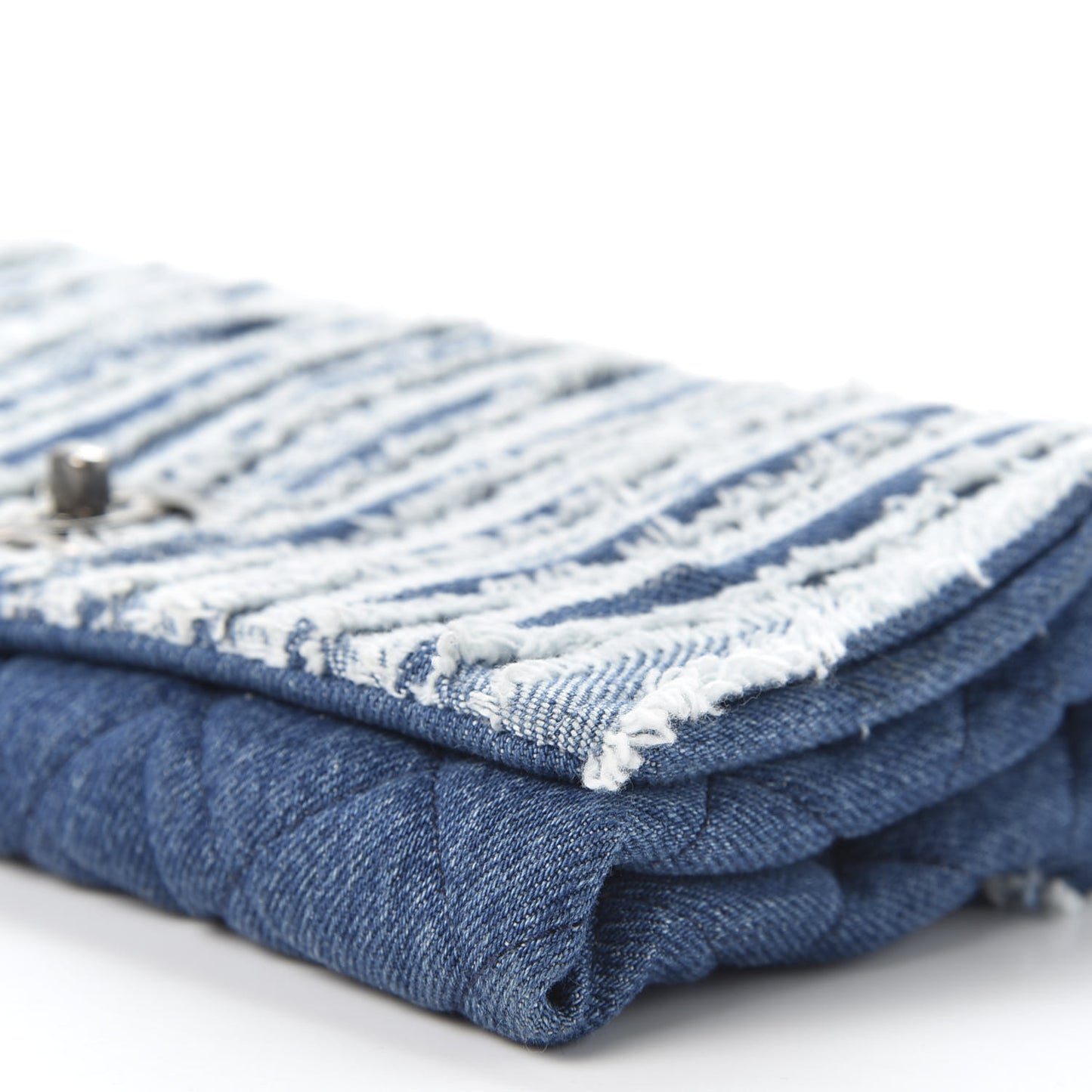 Denim Fringe Medium Single Flap Bag Blue