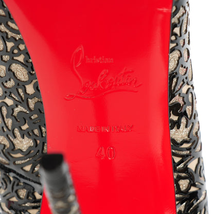 Christian Louboutin Patent Lace Glitter So Pretty 120 Pumps 40 Black 6 of 8