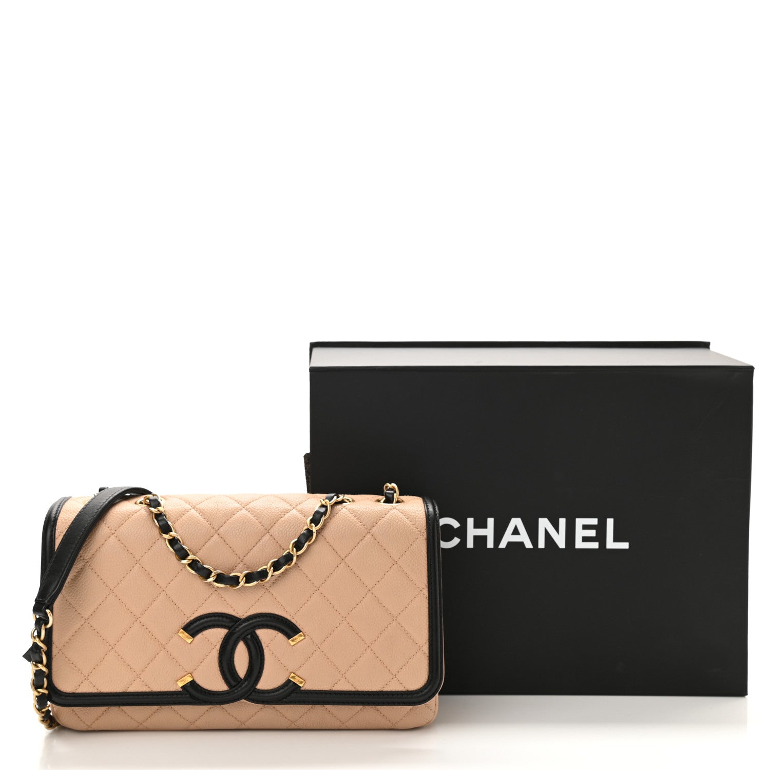 Chanel Caviar Quilted Medium CC Filigree Flap Beige Black 11 of 11