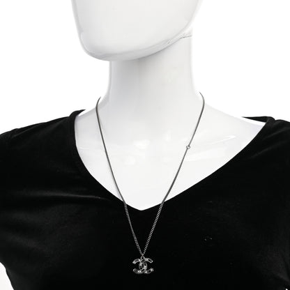 Chanel Ruthenium Baguette Crystal CC Necklace Silver Black 2 of 7