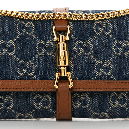 Gucci New Denim GG Monogram Jackie 1961 Chain Wallet Blue Tea Cuir 6 of 11