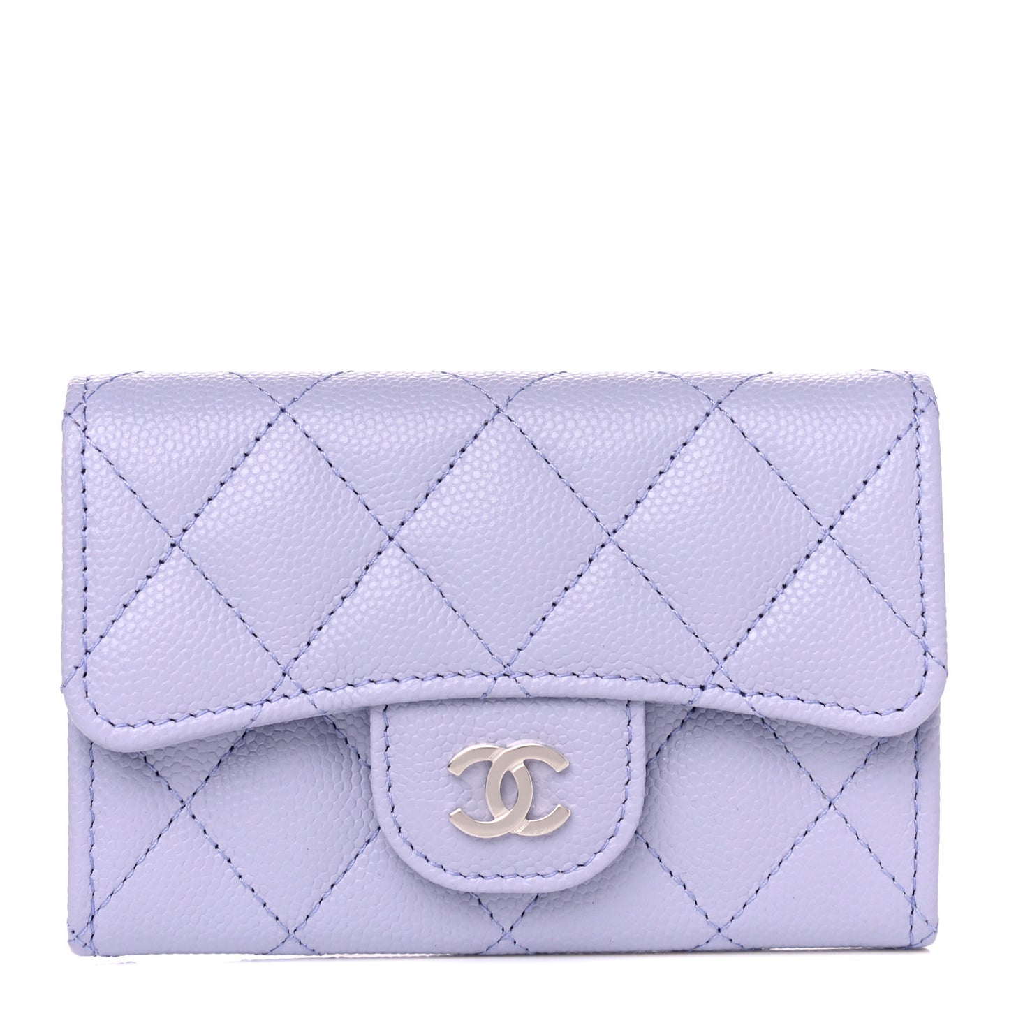 Caviar Quilted Flap Card Holder Wallet Light Purple