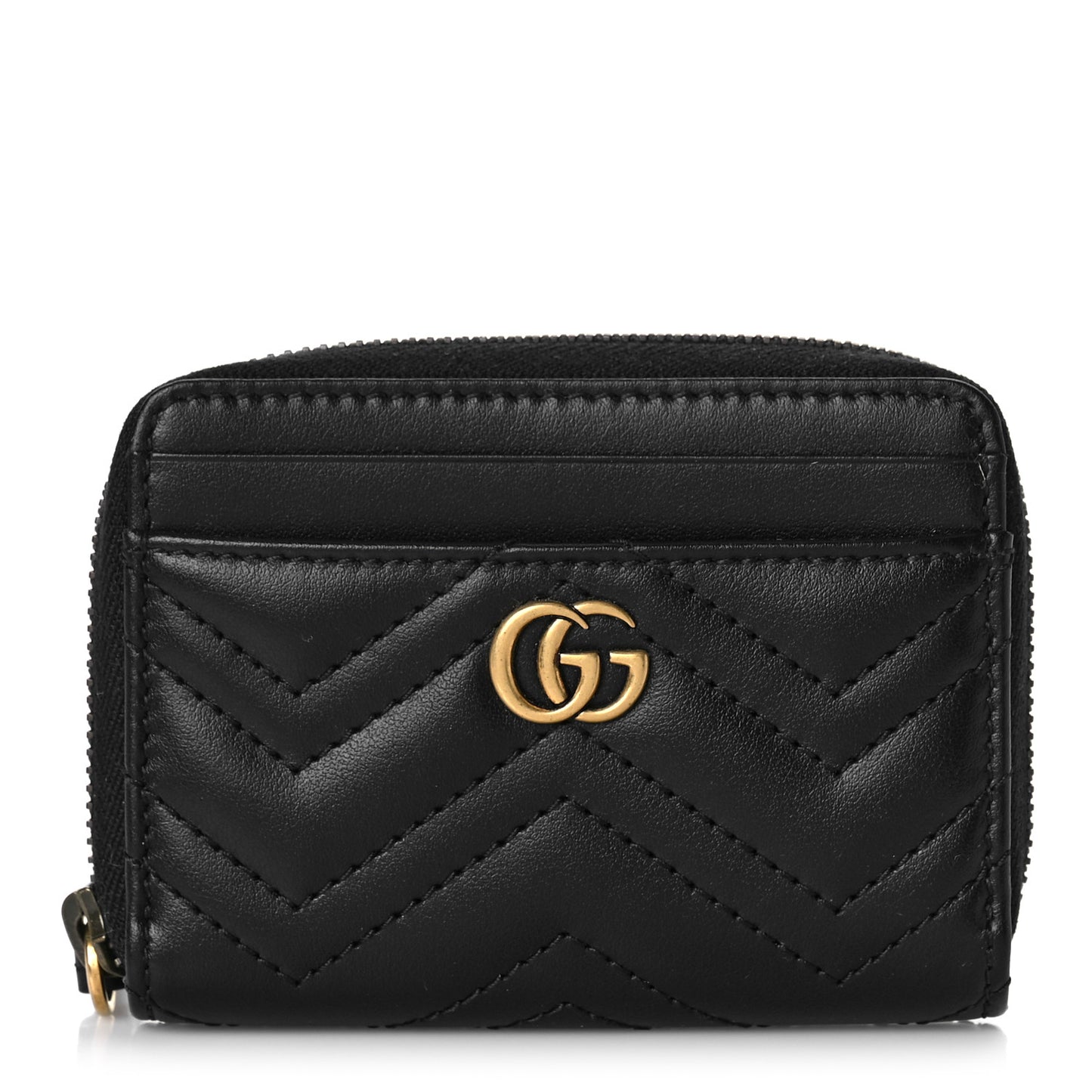 Calfskin Matelasse GG Marmont Zip Around Card Case Black