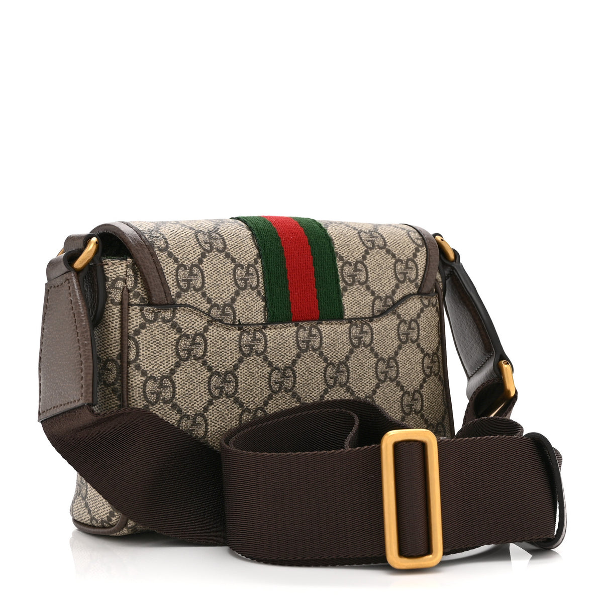 Gucci GG Supreme Monogram Textured Dollar Calfskin Web Mini Ophidia Shoulder Bag Beige Ebony New Acero 3 of 11