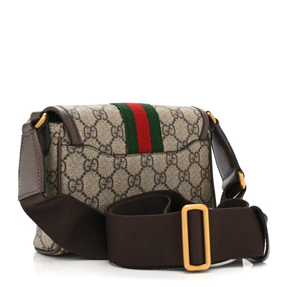 Gucci GG Supreme Monogram Textured Dollar Calfskin Web Mini Ophidia Shoulder Bag Beige Ebony New Acero 3 of 11
