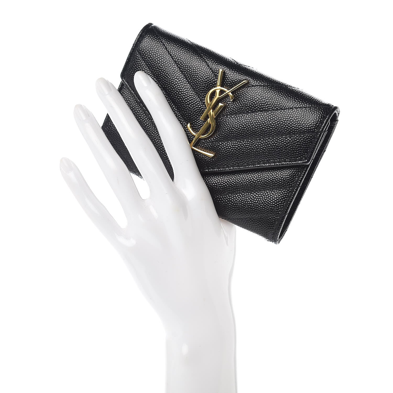 Saint Laurent Grain De Poudre Matelasse Chevron Small Monogram Envelope Wallet Black 2 of 7