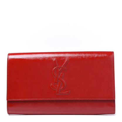 Saint Laurent Textured Patent Monogram Large Belle De Jour Clutch Red 1 of 8