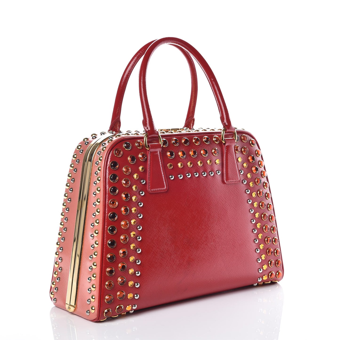Saffiano Vernice Crystal Pyramid Bag Rosso