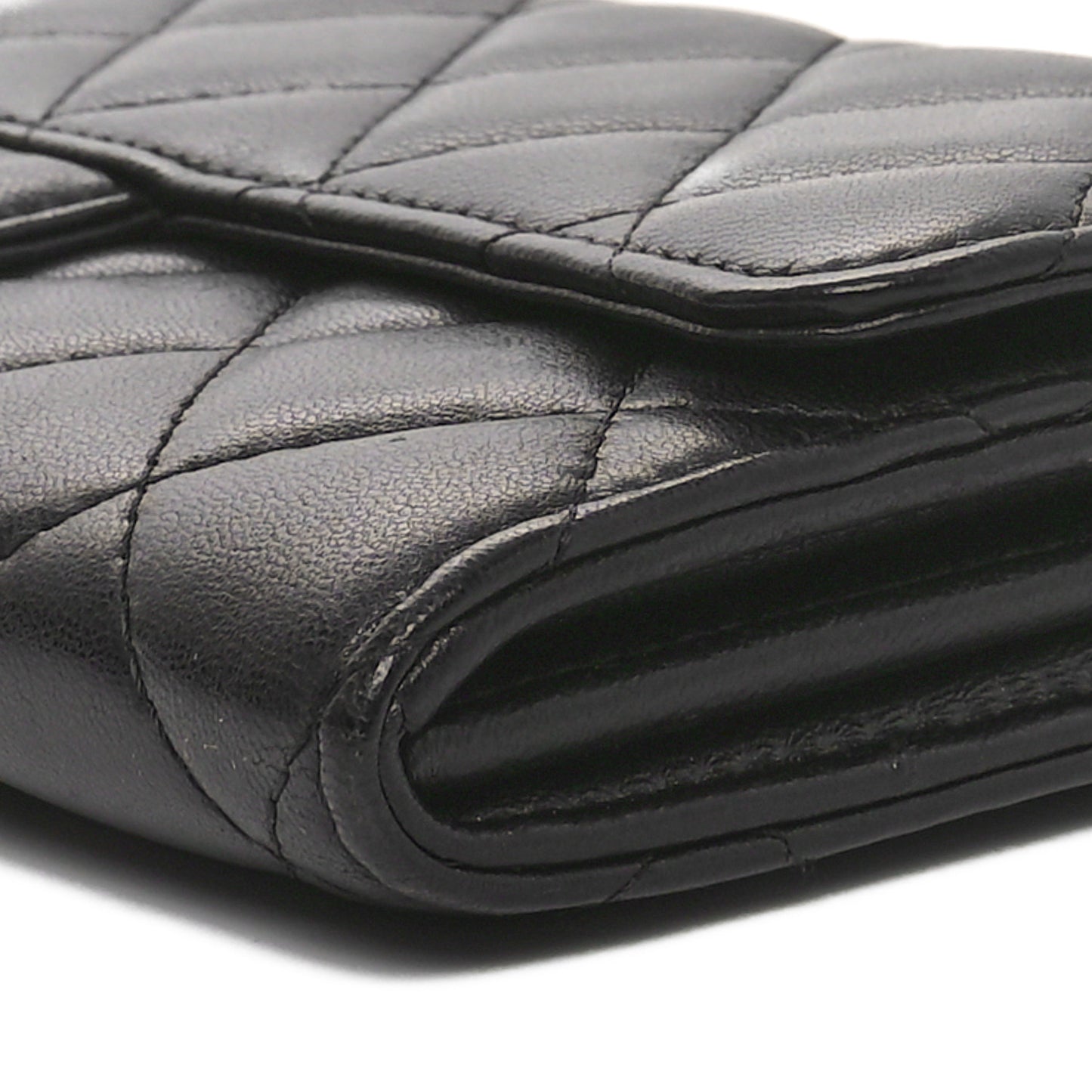 Lambskin Quilted Large Gusset Flap Wallet Black