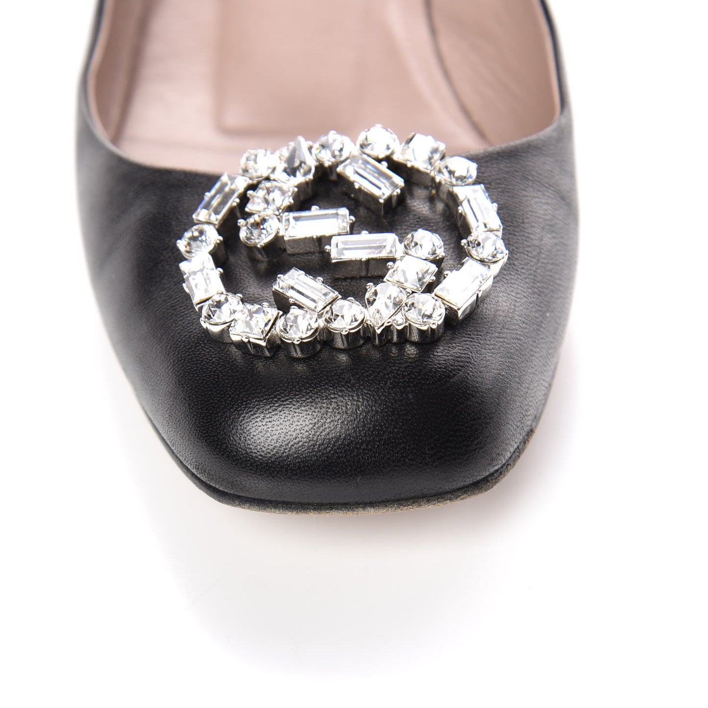 Nappa Crystal Interlocking G Low Heel Pumps 38 Black